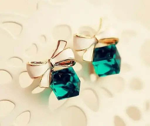 Emerald Bow Charm Earrings